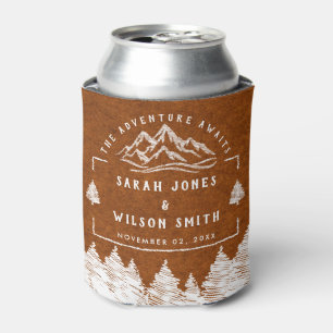 Mountain Destination simple minimal Wedding Can Cooler
