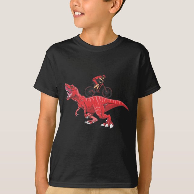 Mountain Dinosaur Biking Trex Cyclist T-Shirt (Front)
