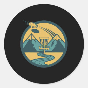 Mountain Disc Golf Scene Flying Disc Basket Course Classic Round Sticker