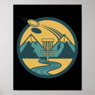 Mountain Disc Golf Scene Flying Disc Basket Course Poster