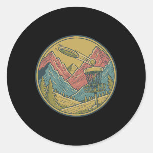Mountain Disc Golf Scene Flying Disc Basket Frisbe Classic Round Sticker