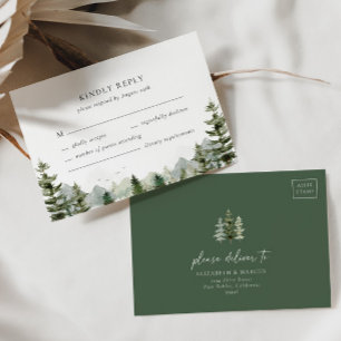 Mountain Evergreen Woodland Forest Elegant Wedding RSVP Card
