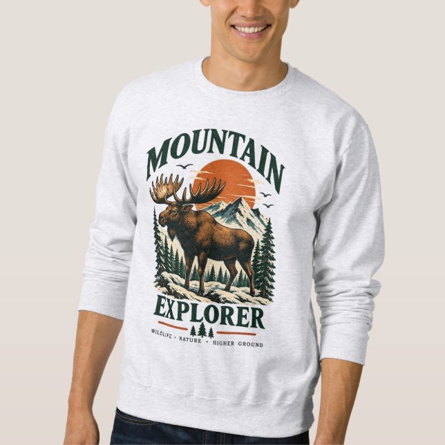 Mountain Explorer Vintage Moose Sweatshirt  (Front)