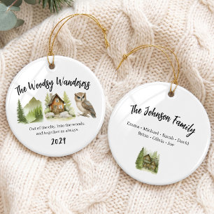 Mountain Family Cabin Vacation Group Ceramic Tree Decoration