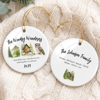 Mountain Family Cabin Vacation Group Ceramic Tree Decoration