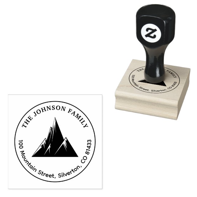 Mountain Family Name Curved Text Return Address Rubber Stamp (Stamped)