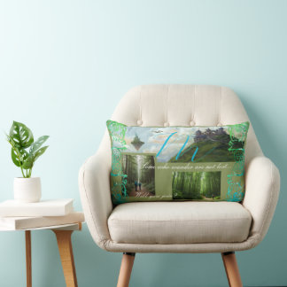 Mountain fantasy art with photo and monogram  lumbar cushion
