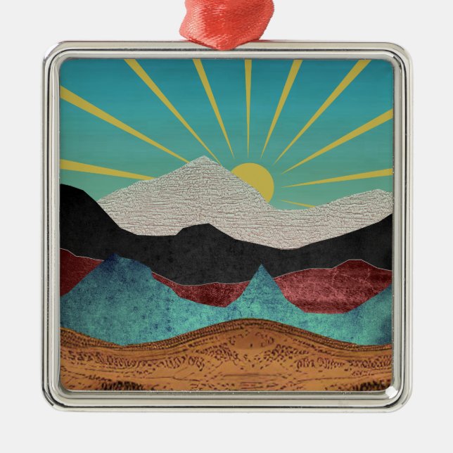 Mountain Fantasy Sunrise Metal Tree Decoration (Front)
