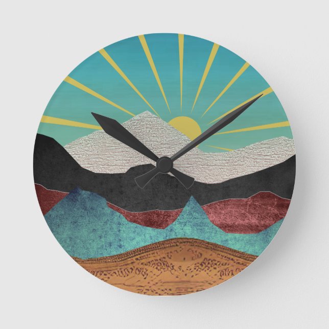 Mountain Fantasy Sunrise Round Clock (Front)