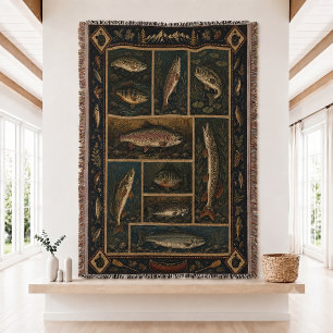 Mountain Fish Woven Blanke Throw Blanket