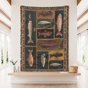 Mountain Fish Woven Blanke Throw Blanket