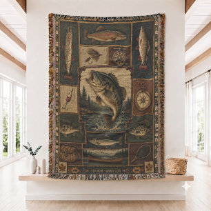 Mountain Fish Woven Blanke Throw Blanket