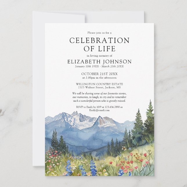 Mountain Floral Celebration Of Life Funeral Invitation (Front)
