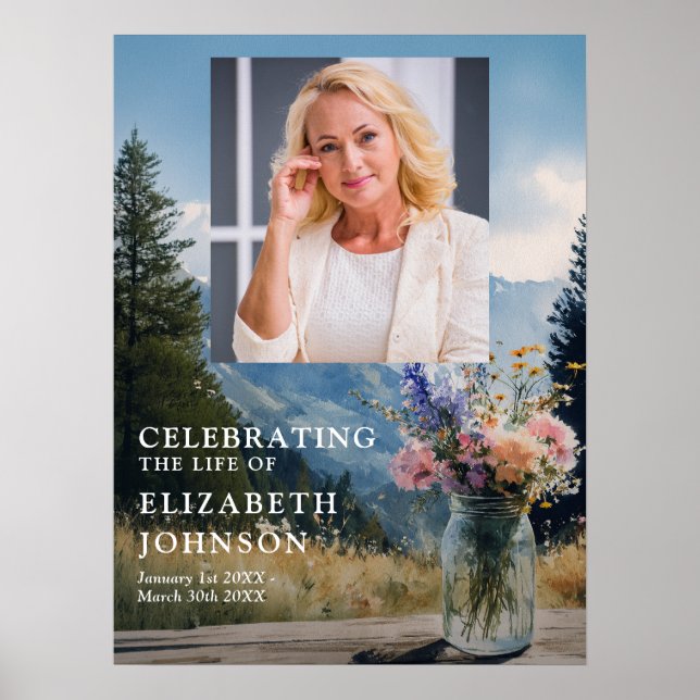 Mountain Floral Celebration of Life Welcome Sign (Front)