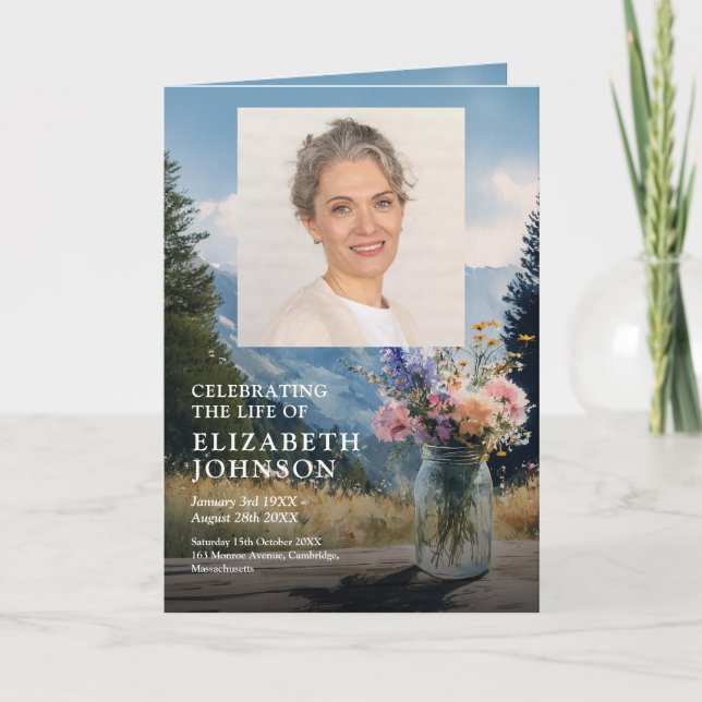 Mountain Floral Funeral Memorial Order Of Service  Programme (Front)