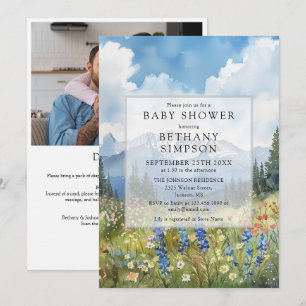Mountain Floral Meadow Photo QR Code Baby Shower Invitation