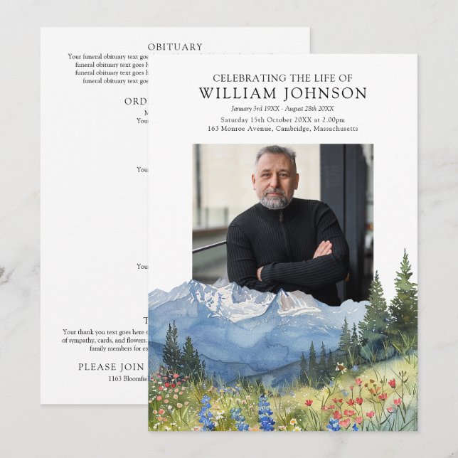 Mountain Floral Memorial Funeral Order Of Service Programme (Front/Back)