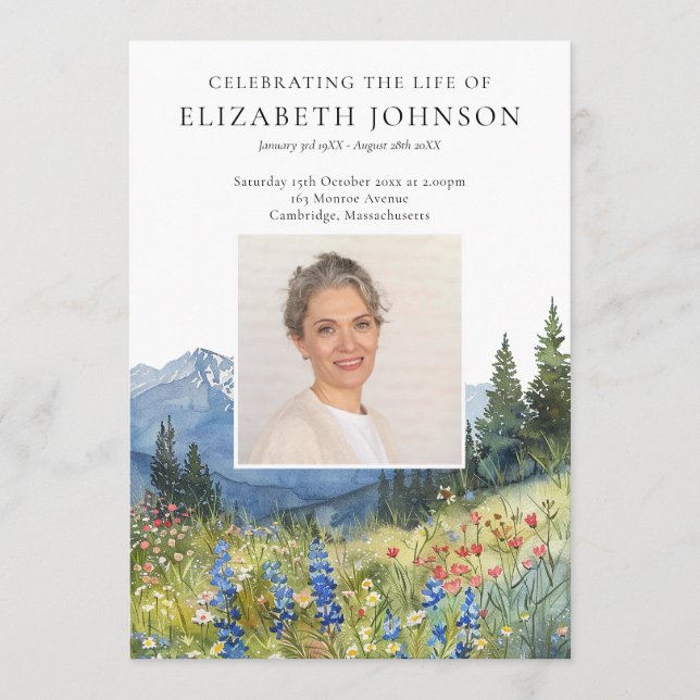 Mountain Floral Memorial Funeral Order Of Service Programme (Front)