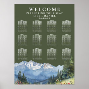Mountain Floral Olive Green Wedding Seating Chart