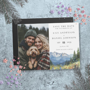 Mountain Floral Photo Wedding Save The Date Magnetic Invitation