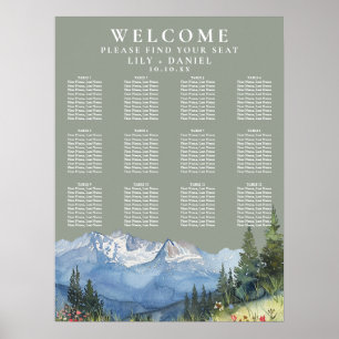 Mountain Floral Sage Green Wedding Seating Chart