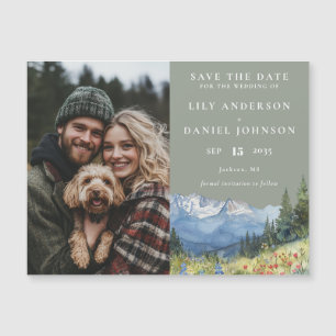 Mountain Floral Sage Photo Wedding Save The Date Magnetic Invitation