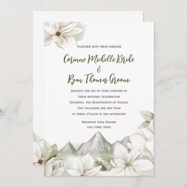 Mountain Floral Sage Wedding Invitation (Front/Back)