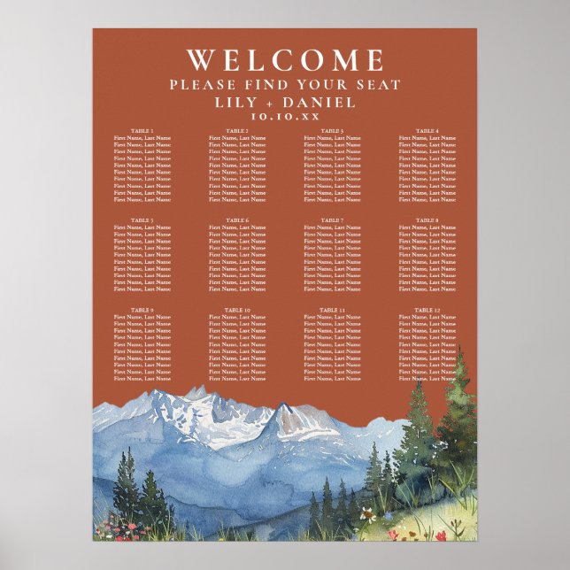 Mountain Floral Terracotta Wedding Seating Chart (Front)