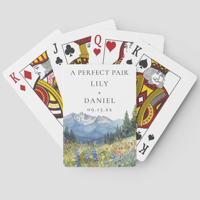 Mountain Floral Wedding Perfect Pair Favor Playing Cards (Back)
