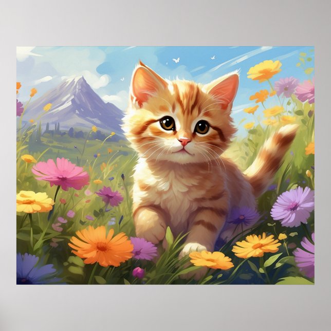 *~* Mountain Flowers Kitty 5:4  Kitten Cat AP68 Poster (Front)