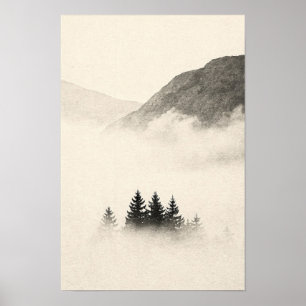 Mountain Fog Monochrome Nature Poster