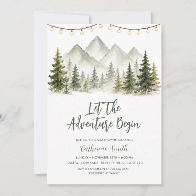 Mountain Forest Adventure Begin Baby Shower Invitation (Front)