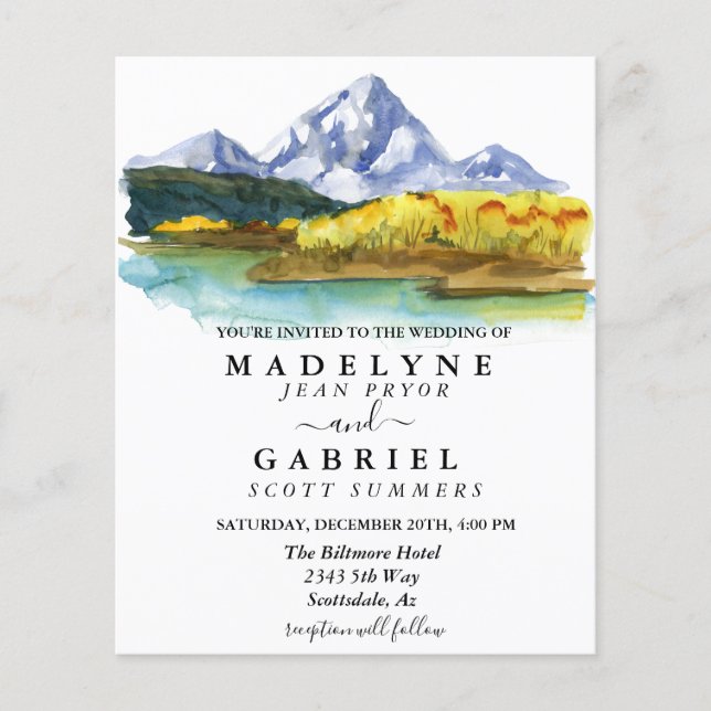 Mountain Forest Autumn Watercolor Rustic Wedding F Flyer (Front)