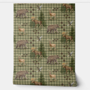 Mountain Forest Bear Deer Moose Eagle Watercolor Wallpaper