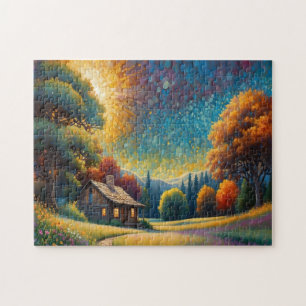 Mountain Forest Cabin Art Jigsaw Puzzle