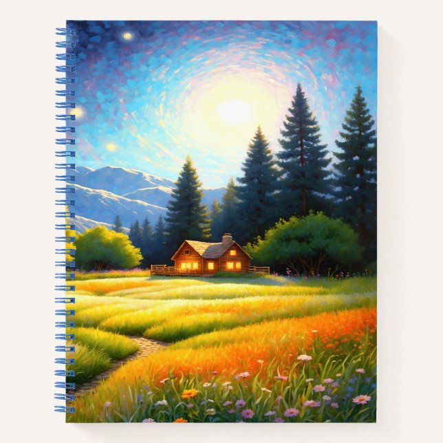 Mountain Forest Cabin Art Notebook (Front)