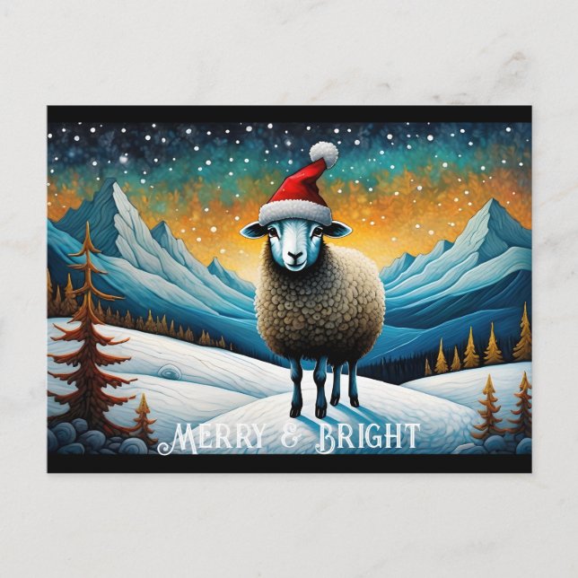Mountain Forest Cute Baby Sheep Christmas Holiday Postcard (Front)