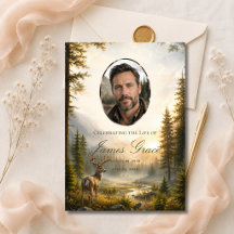 Mountain Forest Deer Photo Memorial Funeral Card