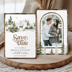 Mountain Forest Deer Photo Wedding Save The Date