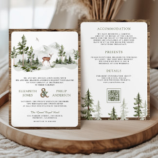 Mountain Forest Deer QR Code All in One Wedding Invitation