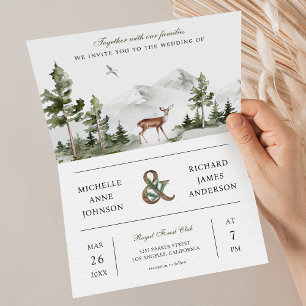 Mountain Forest Deer QR Code Photo Wedding Invitation