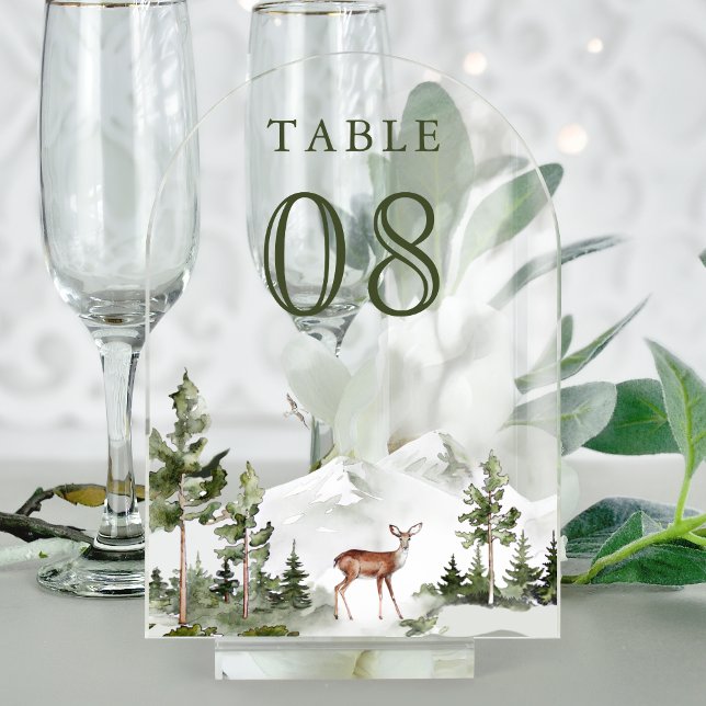 Mountain Forest Deer Wedding Acrylic Table Number (Creator Uploaded)