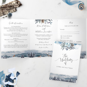 Mountain, Forest Destination, Wedding with RSVP Tri-Fold Invitation