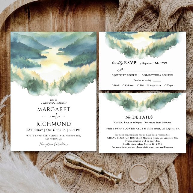 Mountain Forest Elegant Modern Rustic Wedding Invitation (Creator Uploaded)