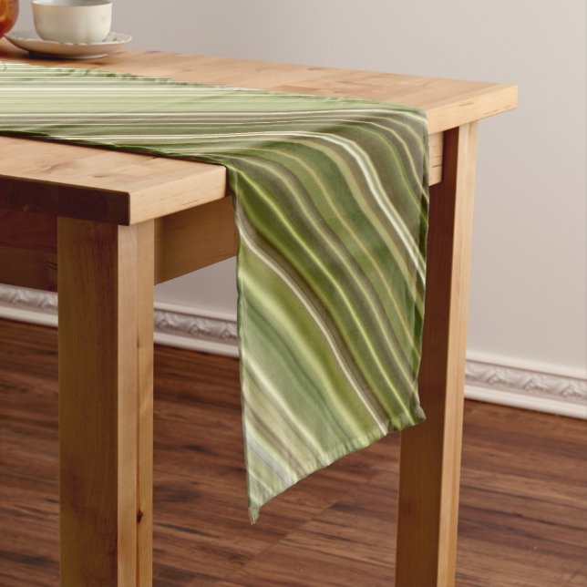 Mountain Forest Green and Brown Stripe Short Table Runner (In Situ)