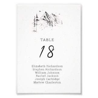 Mountain forest guests' names table number photo print