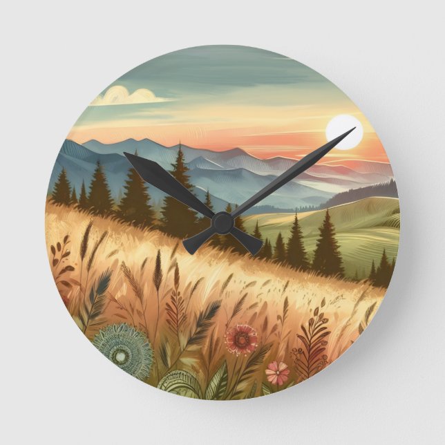Mountain Forest Hills Country Nature iPhone Case Round Clock (Front)