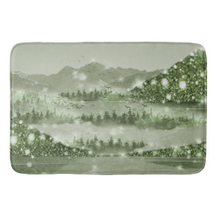 Mountain Forest Lake Landscape Mixed Media Bath Mat