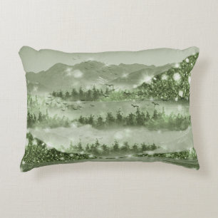 Mountain Forest Lake Landscape Mixed Media Decorative Cushion