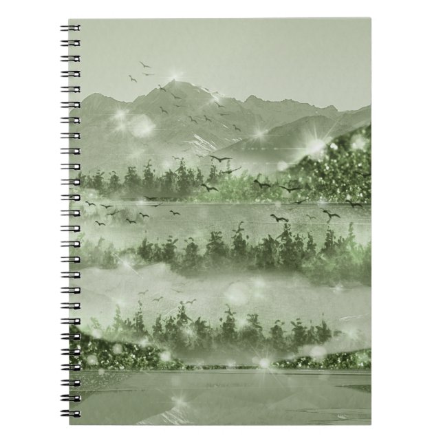 Mountain Forest Lake Landscape Mixed Media Notebook (Front)